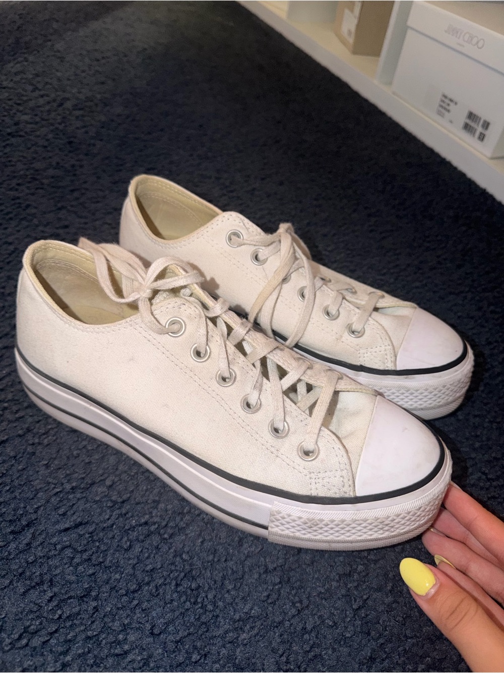 Converse White Canvas Low-Top Platform Sneakers